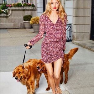 RAMY BROOK | Romantic Summer Vina Ruched Paisley Floral Mini Silk Dress | Size S